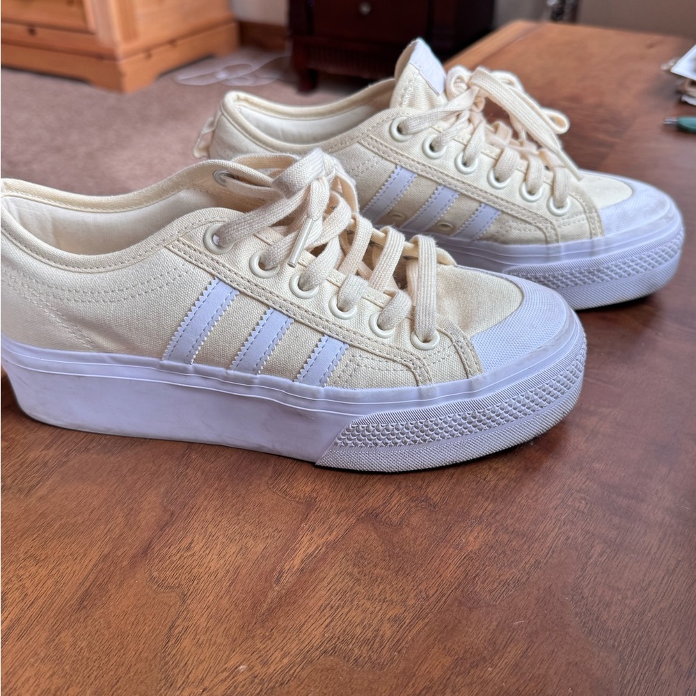 Excellent condition Adidas Yellow and White Platform Sneakers